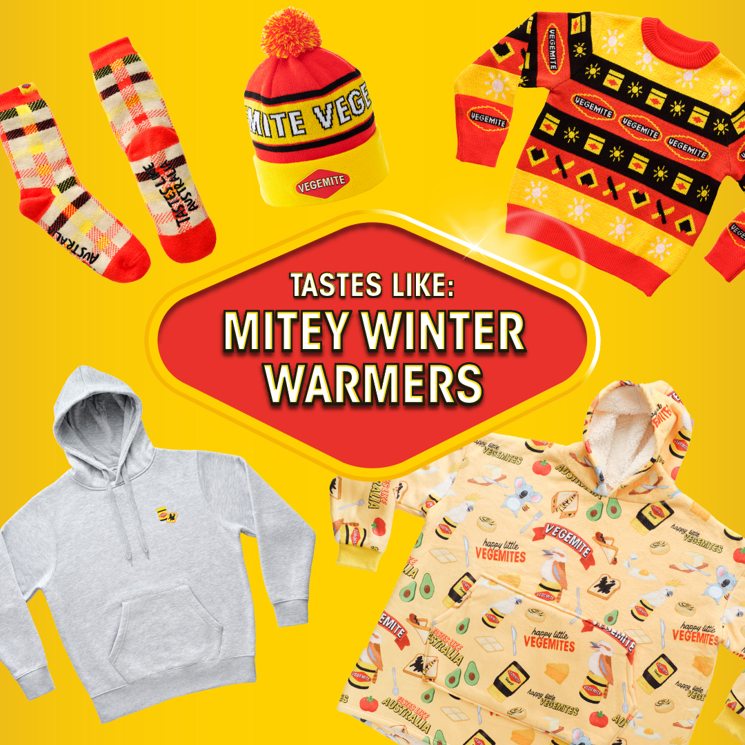 Winter is almost here, and it's the perfect time to get your hands on VEGEMITE’s cozy collection! ❄️🧣 From snug beanies to fluffy slipper socks and oversized hoodies that feel like a warm hug, we’ve got everything you need to stay toasty: bit.ly/VegemiteWinter 💛