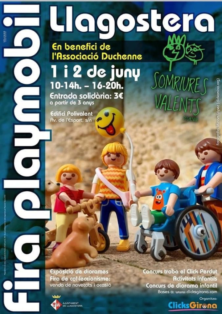 📣Aquest cap de setmana arriba la Fira Playmobil 

✅Vine a jugar, explorar i donar suport a una gran causa: Associació Duchenne 

📆Cap de setmana de l’1 i 2 de juny 
📍Edifici Polivalent 

👀👉Més info: llagostera.cat/agenda/1945/fi…