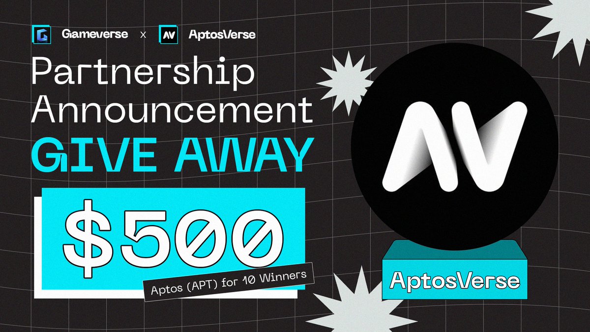 🎎 $𝟓𝟎𝟎 𝐏𝐀𝐑𝐓𝐍𝐄𝐑𝐒𝐇𝐈𝐏 𝐆𝐈𝐕𝐄𝐀𝐖𝐀𝐘 🎎 🎁 $500 Aptos (APT) token ➖10 winners, $50 APT for each winner 𝘌𝘯𝘵𝘦𝘳: ✅Follow us @Gameverse_ & @Aptos_Verse ✅❤️& Retweet, tag 3 friends Sponsored by our partner- 𝑨𝒑𝒕𝒐𝒔𝑽𝒆𝒓𝒔𝒆 ⏰ End: May 31 🅛🅤🅒🅚