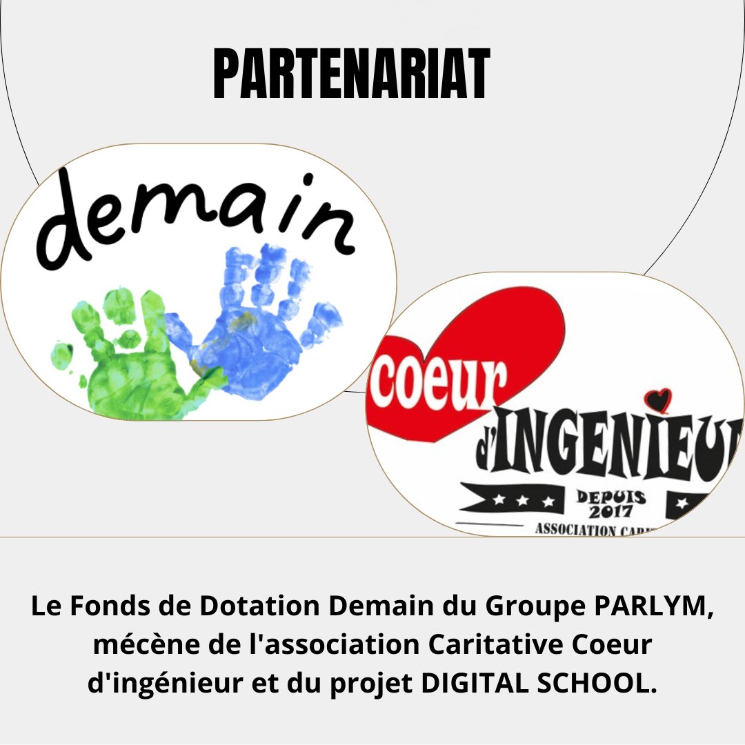 CoeurIngenieur's tweet photo. 📢 Annonce Importante ! 📢
Nous sommes ravis d'annoncer que le « Fonds de Dotation DEMAIN du Groupe Parlym» est mécène de l'association Cœur d'ingénieur ! 🤝
Grâce à ce soutien, nous pourrons avancer dans notre projet ambitieux : DIGITAL SCHOOL . 🎓💻
#DEMAIN #PARLYM https://t.co/fM6KBqyHv8