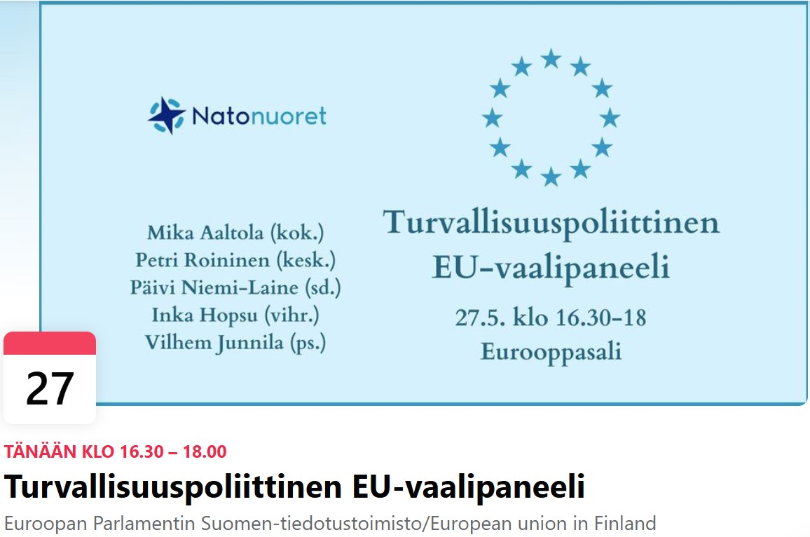 Tänään pohditaan turvallisuuspolitiikkaa @natonuoret järjestämässä paneelissa Eurooppasalissa Helsingissä #turvallisuus #Nato #EU