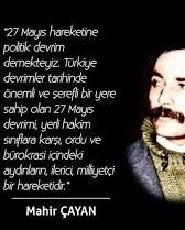 İktidar olur olmaz ülkeyi NATO'ya teslim eden, sosyalist avı başlatan, dinciliği körükleyen Menderes #27Mayıs 1960'da iktidardan indirildiğinde ülke nefes aldı. 27 Mayıs'ın ışıltılı ortamında TİP kuruldu, onu DİSK/TÖB-DER izledi. 68 kuşağı o ortamda filizlendi... 971'de boğdular!