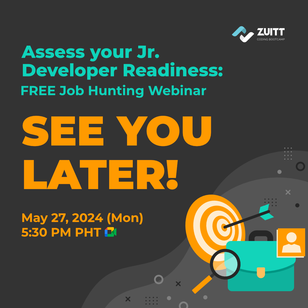 zuittco's tweet image. See you later!
👋 Register here: codenow.zuitt.co/JHTMay27Regist…
🔎 Event Details:
🗓️ May 27, 2024 (Monday)
🕐 5:30 PM PHT
#JobHunting #FreeWebinar #ZuittCodingBootcamp