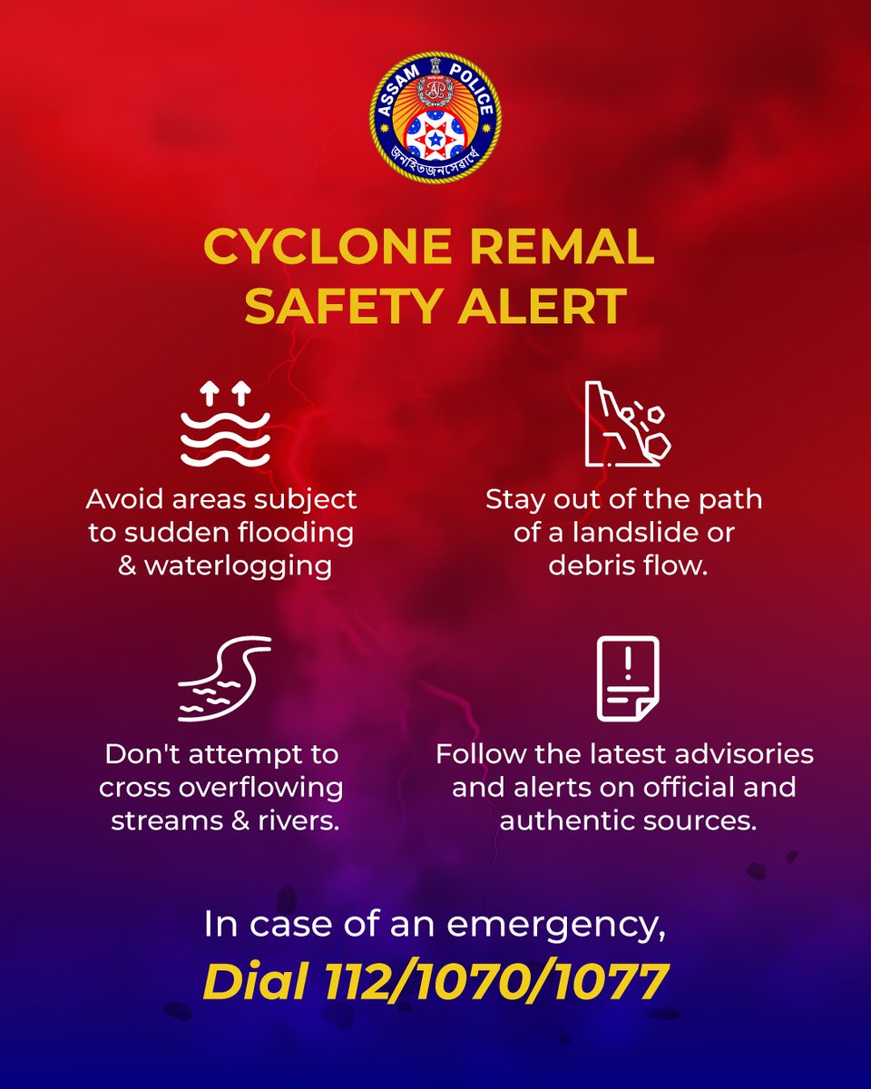 In view of #CycloneRemal, citizens are requested to follow these safety guidelines to avoid any inconvenience. Avoid non-emergency travel to affected areas and check latest weather forecast before moving out.