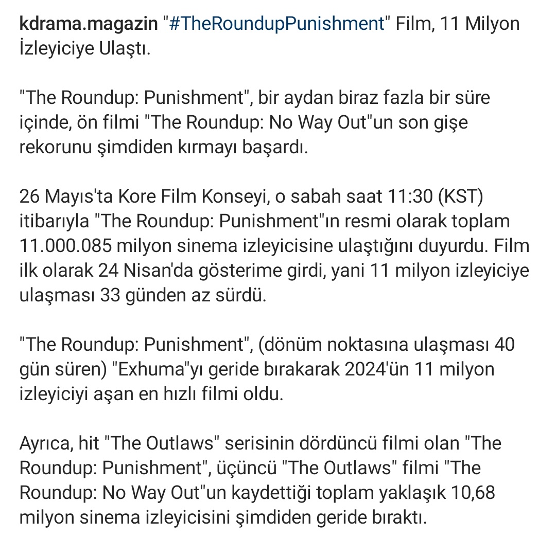 '#TheRoundupPunishment' Film, 11 Milyon İzleyiciye Ulaştı.