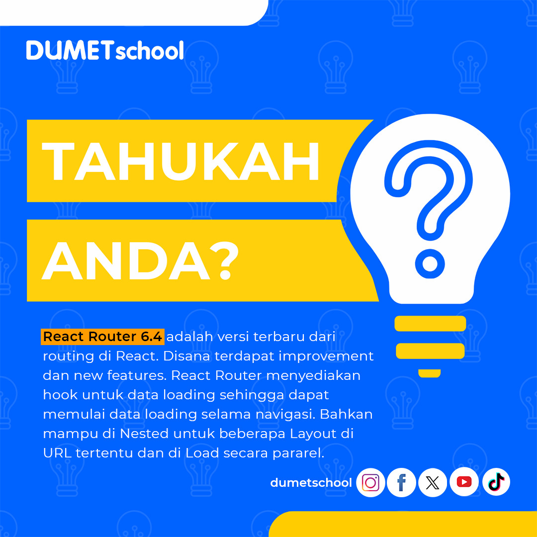 dumetschool's tweet image. Sudah tahu tentang React Router 6.4 belum?

#react #reactjs #reactrouter #reactrouterv6