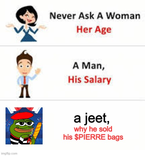 FrenchPepe_ETH's tweet photo. REMOVE DA JEETERS, ONLY HODLER ARE ALLOWED TO BE IN $PIERRE https://t.co/8vJR9BwcDJ