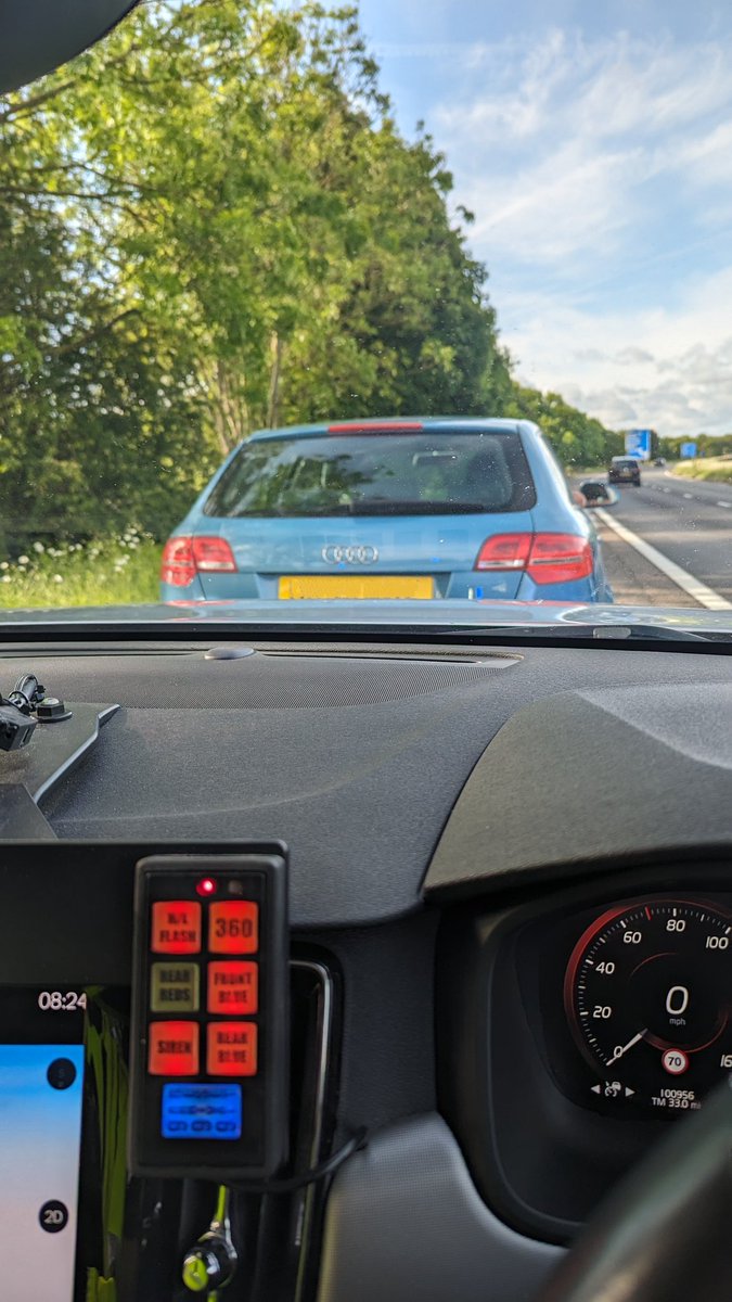 Unmarked patrol out this BH Monday saw this vehicle approaching from behind at speed. Driver was driving at 105mph on A1M by South Mimms. Driver already has 6 points for speeding... Reported, educated and disqualification likely. 410550 406623