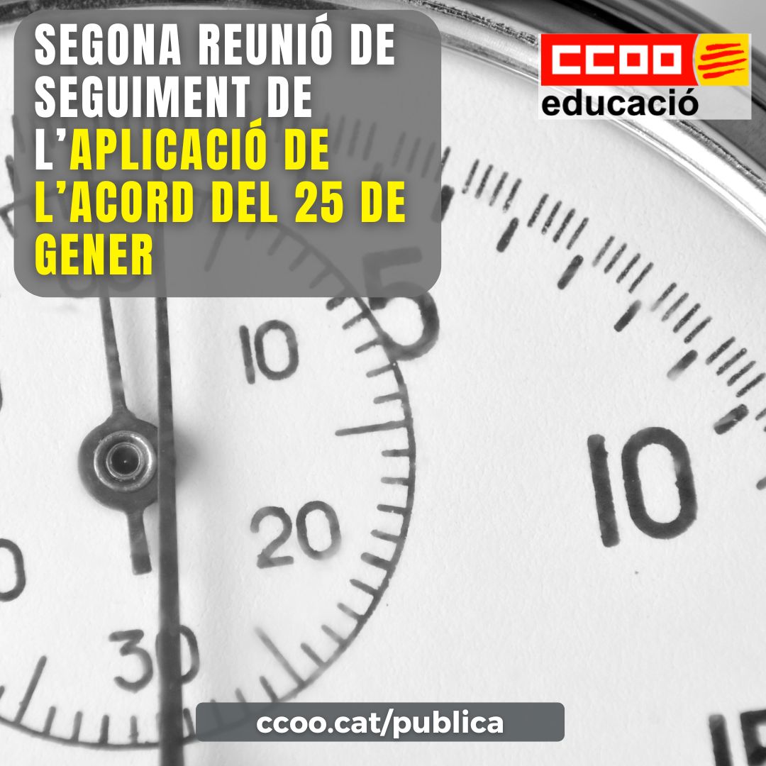 Segona reunió de seguiment de l’aplicació de l’acord del 25 de gener: 📝Aquest any 2024 es cobraran amb efectes d'1 de gener l'estadi 📝Reduccions majors de 55 anys aplicables al curs 2024-25 📝Equiparació salarial d'FP a partir de juliol 🔗 ccoo.cat/educacio/notic…