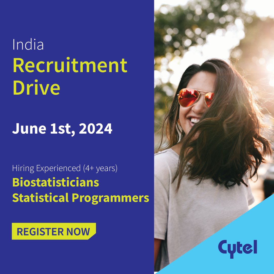 cytel's tweet image. 📅 Only one more week until our Virtual Recruitment Drive!
Are you a talented professional seeking a new challenge? This is your chance! Apply now: hubs.ly/Q02ytMv90
#WeAreHiring #CytelCareers #StatisticalProgrammer #Biostatistician #CytelWithoutQuestion