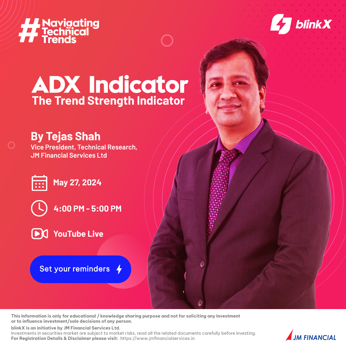 Join us for an exclusive Webinar with @tejasshah2512 as we explore the popular 'ADX Indicator – The trend strength indicator'

Don't miss out the opportunity to join us Live on YouTube and have your queries answered by the expert himself!

Webinar Link: youtube.com/live/t5s5LGXef…