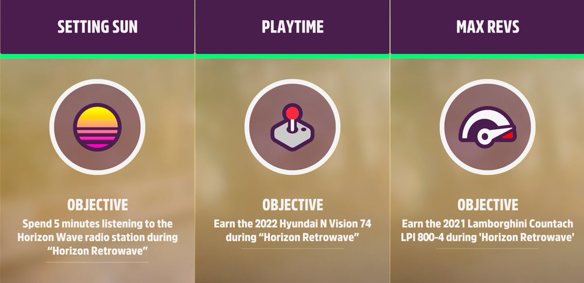 FH5 Completionists Don't forget, there are 3 limited-time badges to be unlocked in Series 34! - Setting Sun - Playtime - Max Revs All are relatively easy to unlock, but they won't be available to unlock after Horizon Retrowave ends! #FH5 #HorizonRetrowave #S34 #Forza #Badges