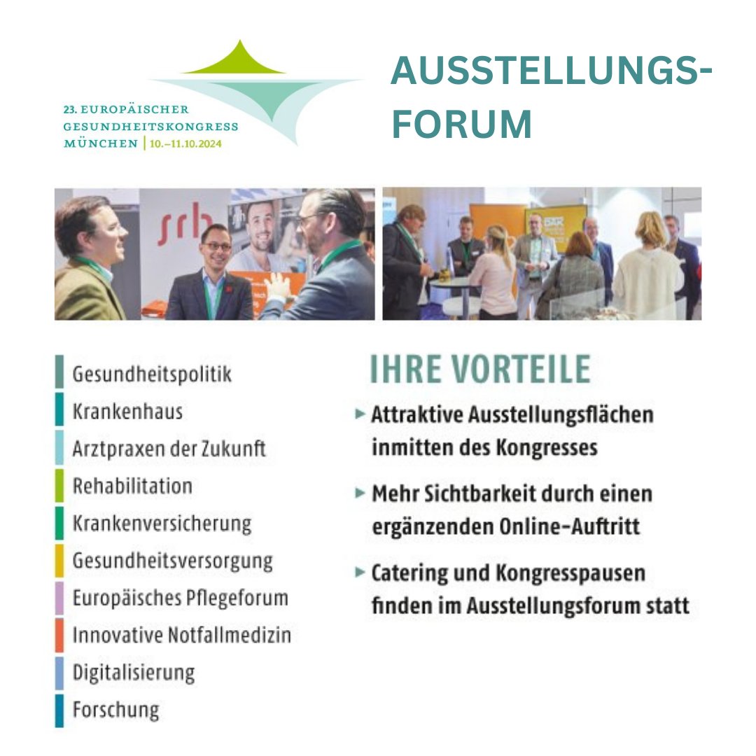 🚀 Aussteller beim 23. Europäischer Gesundheitskongress München am 10. und 11.10.2024! 
- Kongress-Catering direkt in der Ausstellungsfläche
- Exklusiver Zugang für Fachpublikum
- Unternehmenspräsentation in den Tagungsunterlagen 
📅Hier anmelden: gesundheitskongress.de/anmeldung-auss…