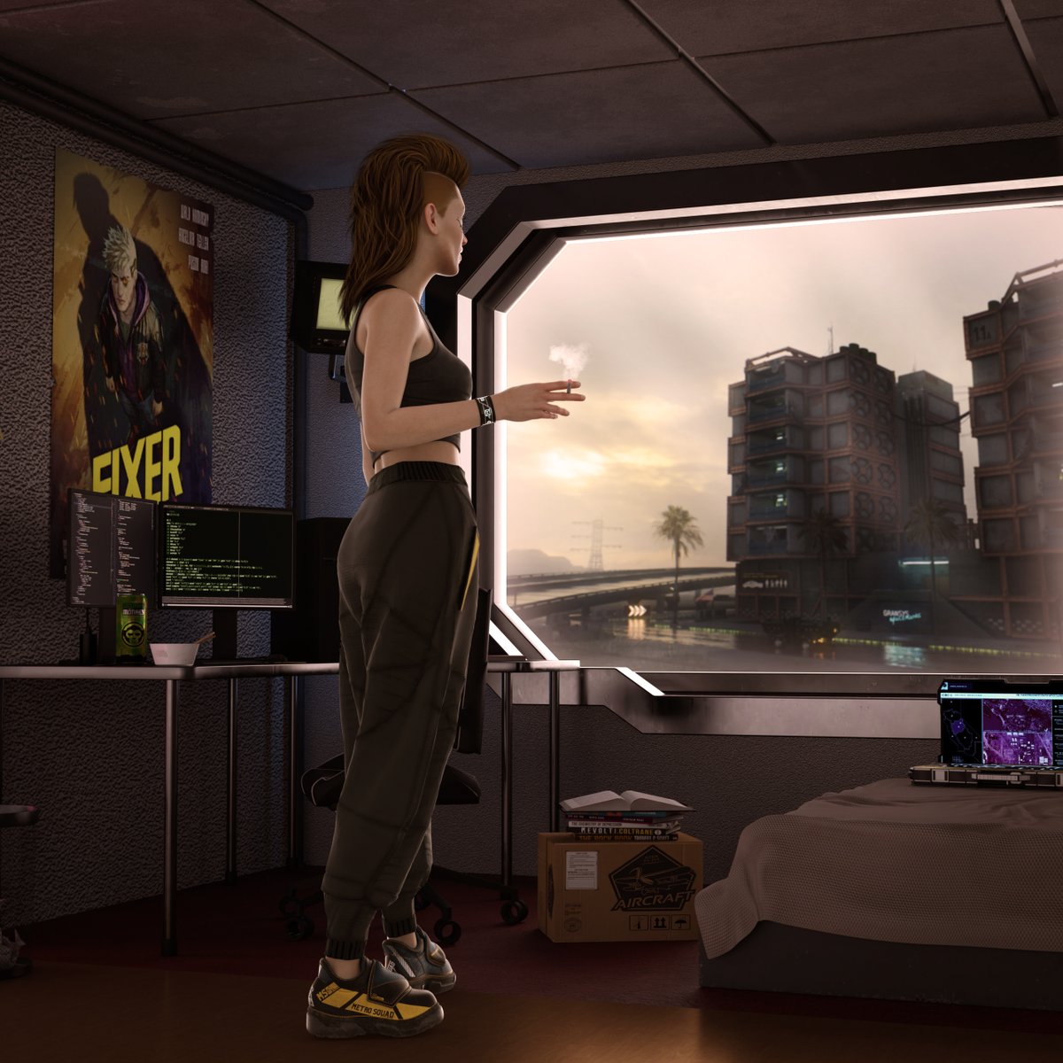 CMDR_FOSDYKE's tweet photo. Rayne waiting....
#custom3DCharacter #3dmodeling #lighting #Cyberpunk2077 https://t.co/3sKknzwDjh