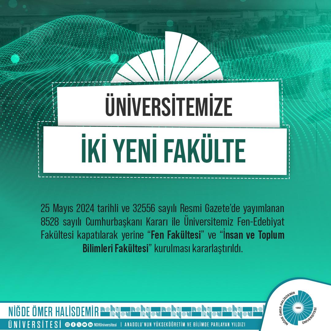 Üniversitemize iki yeni fakülte 🙋🏻 Cumhurbaşkanımızın kararıyla kapatılan Fen-Edebiyat Fakültemizin yerine Fen Fakültesi ve İnsan ve Toplum Bilimleri Fakültesi kuruldu. Kıymetli destekleri için Muhterem Cumhurbaşkanımıza ve YÖK Başkanımıza şükranlarımı arz ederim. Hayırlı olsun