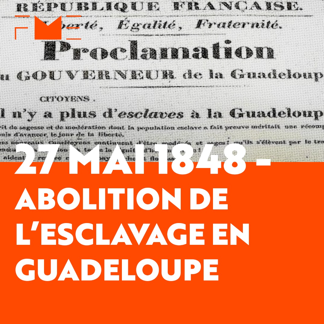 Aujourd’hui #27mai, c’est la journée de l’abolition en Guadeloupe, date anniversaire de la proclamation de la liberté générale par le gouverneur en 1848. Il y a 176 ans aujourd'hui, 87 000 personnes ont alors été libérées. FIL 1/4