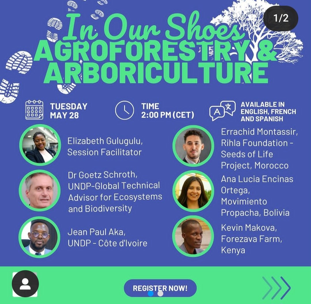 Join in on the #InOurShoes panel discussion on Agroforestry and Aboriculture tomorrow [Tuesday] as from 2PM Rome Time. #Youth4Climate #FOREZAVA Register here: undp.zoom.us/webinar/regist…