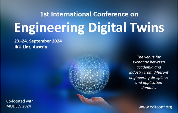 Preparing your work for the 1st International Conference on Engineering Digital Twins @EDTconf?

Just 3 more weeks to go!

🔗Call & Details: conf.researchr.org/track/edtconf-…
Deadlines:
- Abstract: June 19, 2024
- Paper: June 24, 2024

#digitaltwin #modeling #EDTconf24