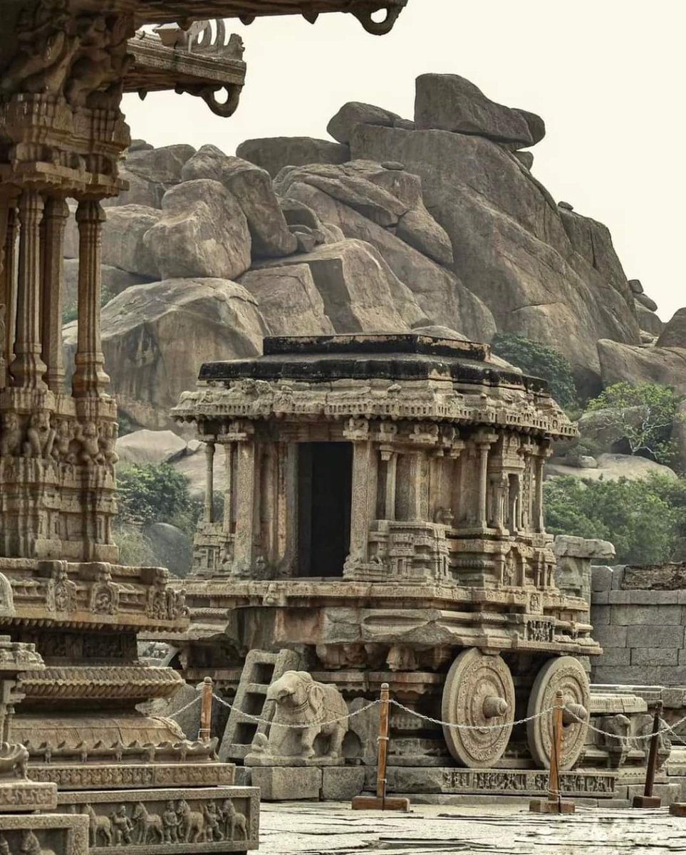 Stone Chariot is an iconic monument located in front of Vijaya Vittala Temple in Hampi, central Karnataka. Hampi is a UNESCO World Heritage Site. 

This is not a chariot, as the name suggests, rather a shrine built like a chariot, dedicated to Garuda, the official vehicle of Lord