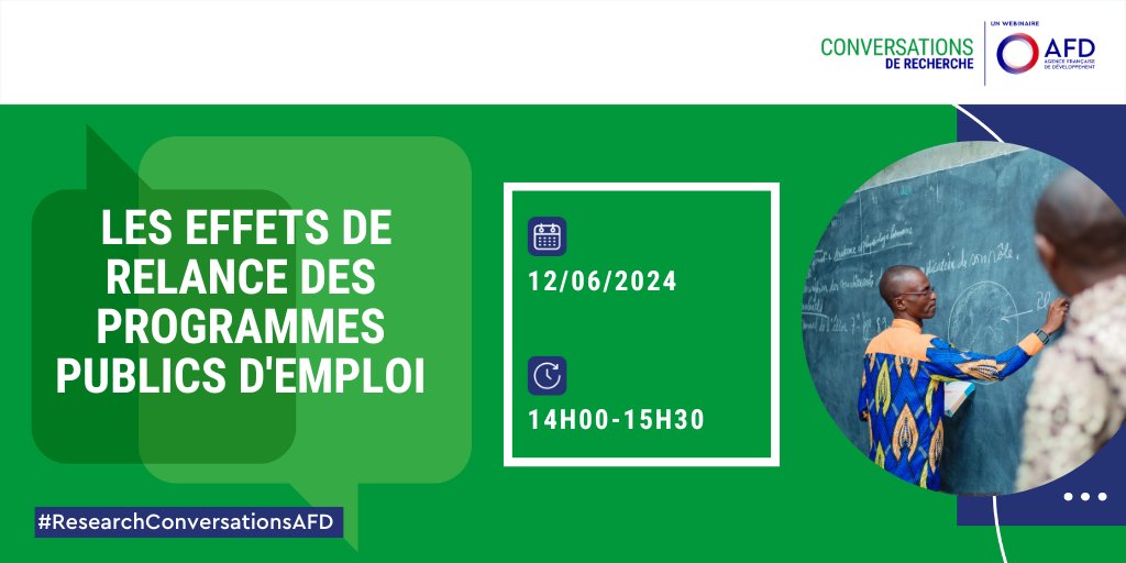 #ResearchConversationsAFD | Quels impacts des dépenses publiques pour les programmes sociaux sur les revenus &amp; les emplois du secteur privé ?

📅Rdv le 12/06 pour un webinaire avec les experts @Anda__David, <a href="/ihsaanbassier/">Ihsaan</a> &amp; Kate Philips.

Inscriptions👉bit.ly/3yyAYSI