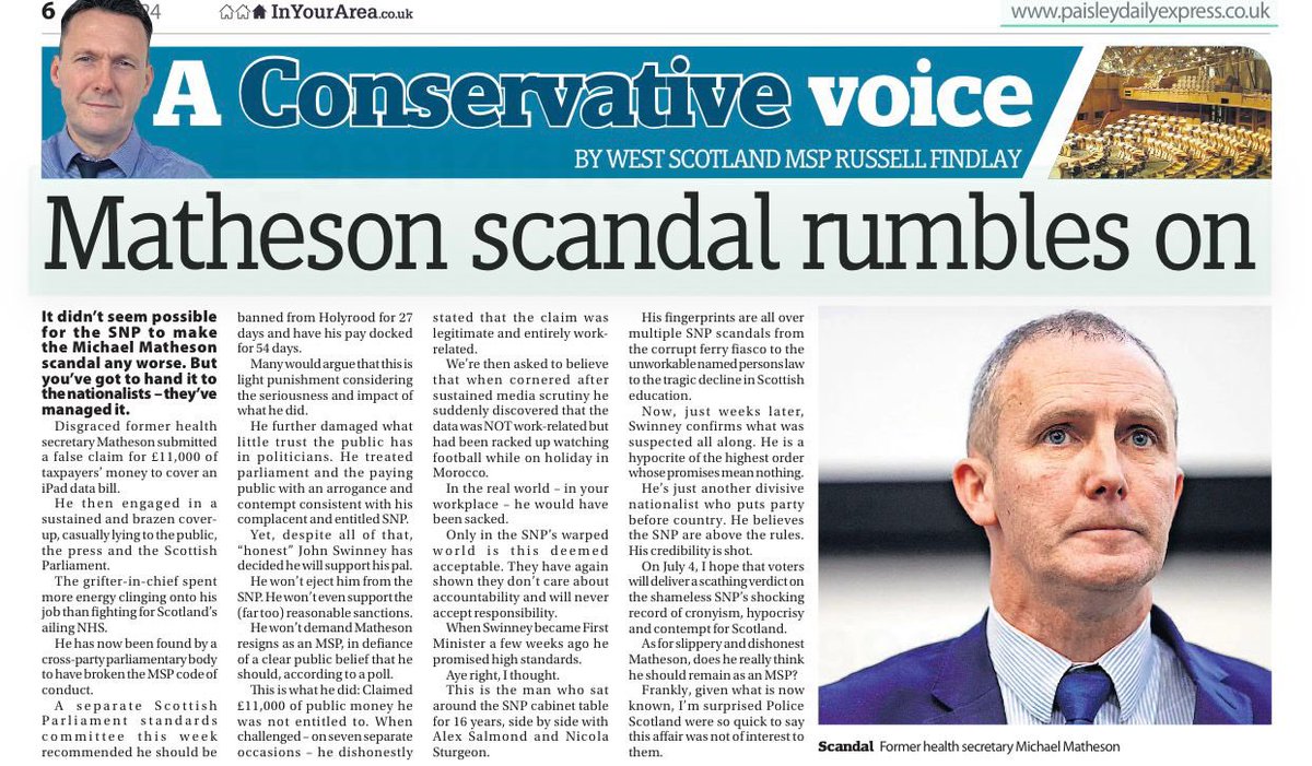 Last November, Police Scotland said it was taking no action ‘at this time’ over an SNP MSP’s dishonest £11k expenses claim. Given what’s now known, does that position hold? My Paisley Daily Express take on this and John Swinney’s shameless defence of his pal 👇