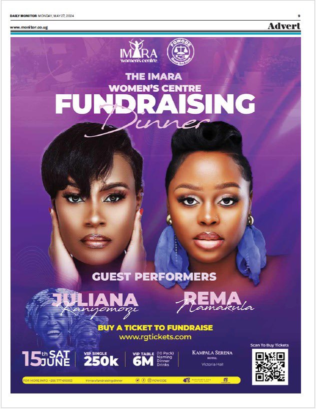 A few days to the #ImaraFundraisingDinner. Imara is a @FOWODE_UGANDA initiative on financially sustaining work towards Gender Equality as 🇺🇬 moves towards middle income status that will see more reductions on Dev’t financing. Purchase your ticket via 🔗 rgtickets.com
