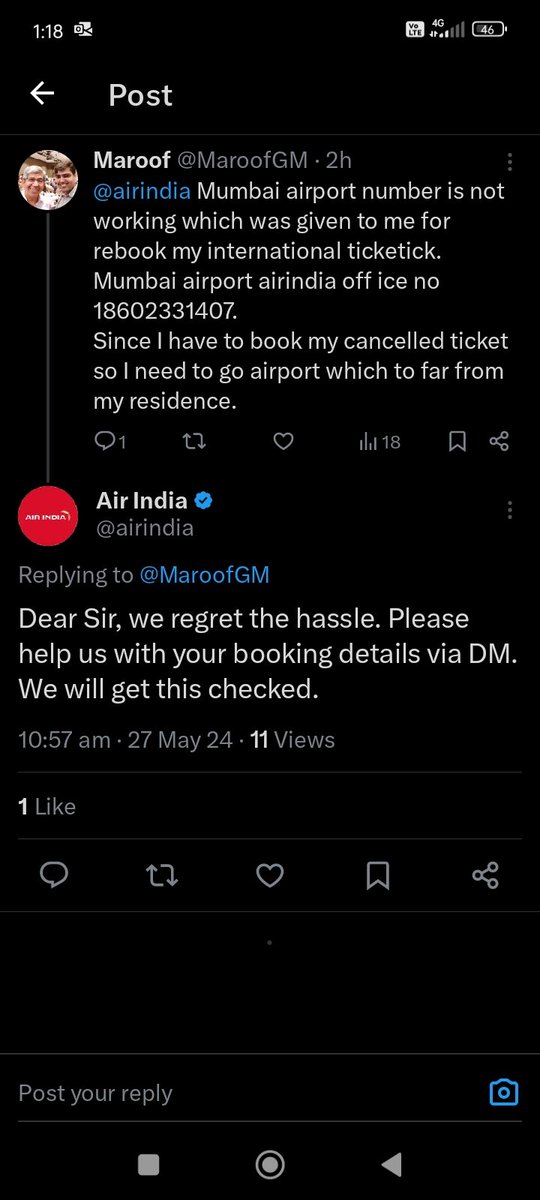 MaroofGM's tweet photo. @airindia @airindia I messaged you related this. https://t.co/PZlFeg9QdP