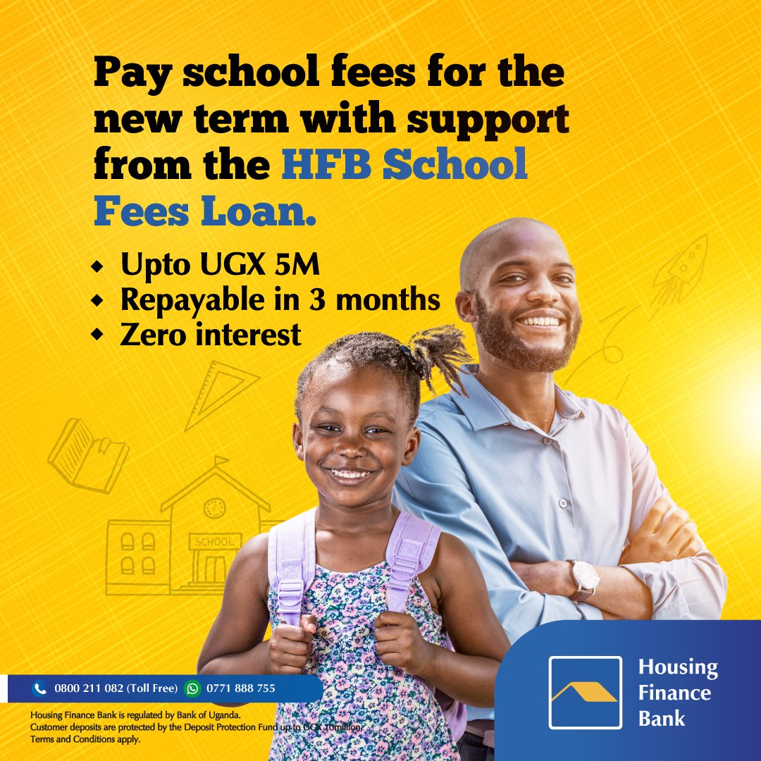 Ease your back-to-school stress with up to UGX 5M from the #HFBSchoolFeesLoan and meet your obligations. Visit any of our branches or call 0800 211 082 to get started. #WeMakeItEasy