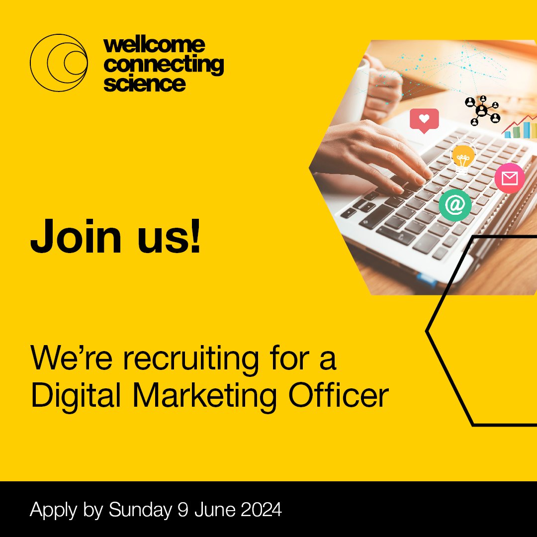 There's still time to apply for our #DigitalMarketing Officer role! Apply by 9 June to join our small, friendly Marketing and Communications team.

🔗 bit.ly/join-us-digital 

#jobs #hiring #recruitment #MarketingJobs #SciComms @ConnectingSci @EventsWCS @sangercareers