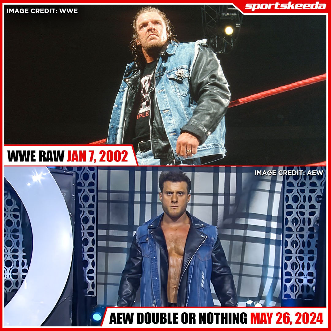 #MJF sported a similar denim jacket on his #AEW return like The Game returning from a quad injury ❤ #WWE #TripleH #AEWDoN