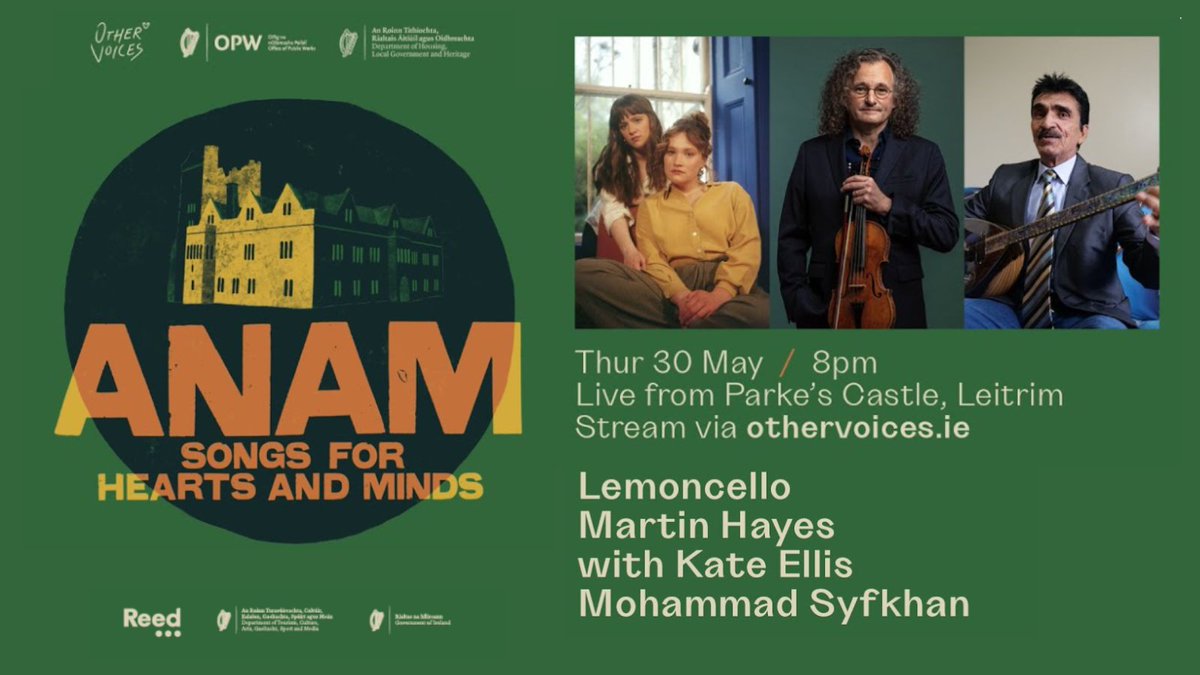 The final episode of #Anam - Songs for Hearts & Minds series features @LemoncelloIE, @MHayesmusic, @kateelliscello, & Mohammad Syfkhan at Parkes Castle, #Leitrim! 🏰

Tune in on 30 May at 8pm via 🔗cutt.ly/eeyqISop

#OVAnam #LiveStream #Music
@OtherVoicesLive