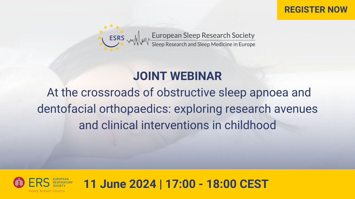 Secure your spot now for our joint webinar with the @EuroRespSoc! 'At the crossroads of obstructive sleep apnoea and dentofacial orthopaedics' is happening on 11 June, 17:00 - 18:00 CEST. 🔗 Register here: ow.ly/Qcjw50RAfpG