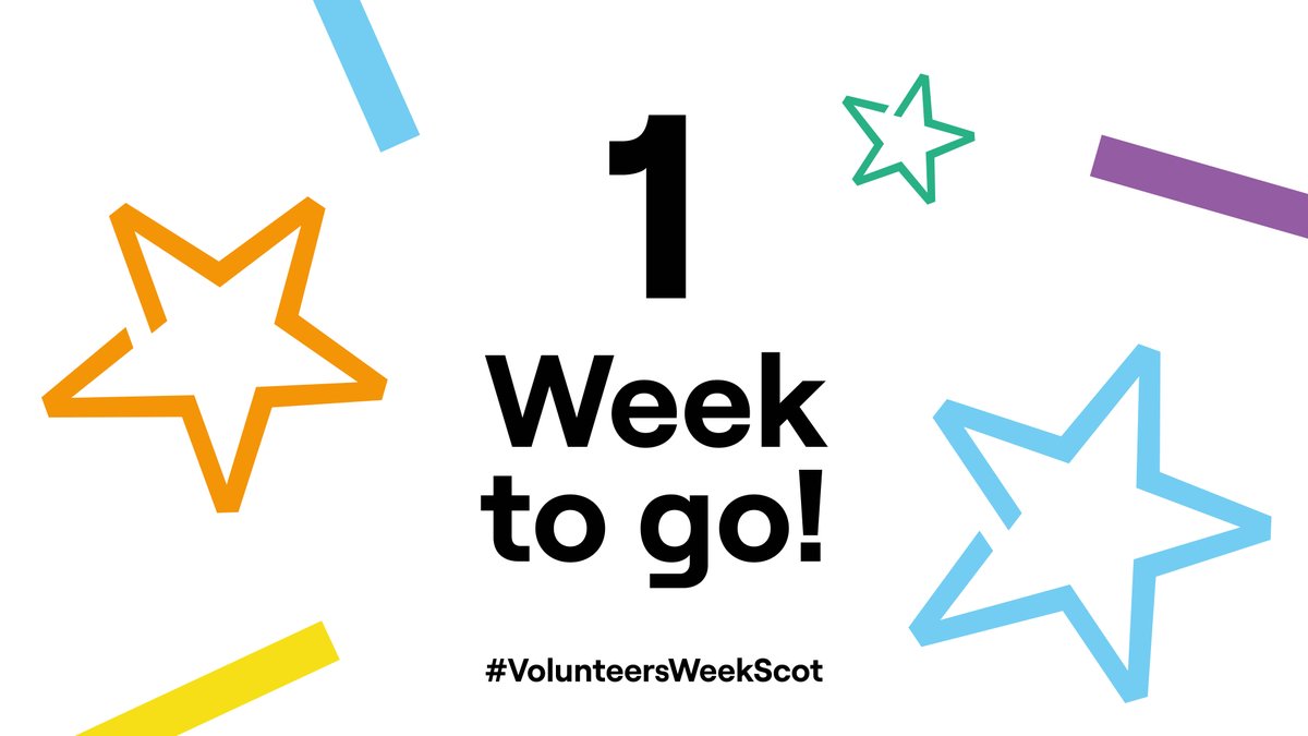 ⭐1️⃣ WEEK TO GO! 🎉⭐ #VolunteersWeekScot kicks off next Monday! Join us in celebrating 40 years of thanking volunteers! Head to the website for suggestions on ways to get involved + all the resources you'll need! volunteersweek.scot