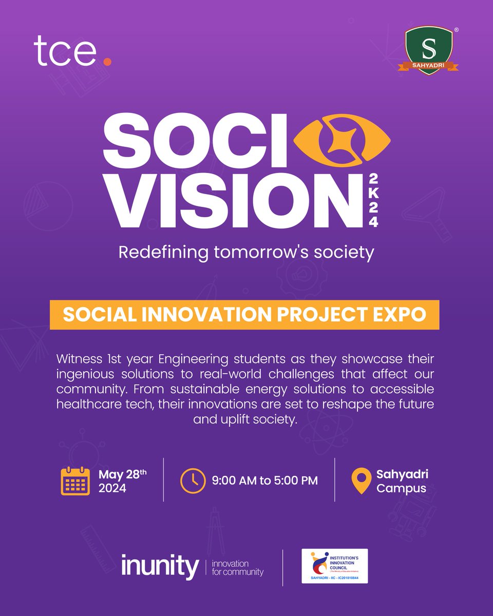 tce360's tweet photo. First-year engineering students are presenting their innovative projects that address important social issues.  Come see their solutions and learn from experts in the field. 

Date: 28-05-2024
Time: 9:00 AM Onwards
Venue: Sahyadri Campus 

#innovation #socialinnovation #tce https://t.co/WuSnuf3Oek