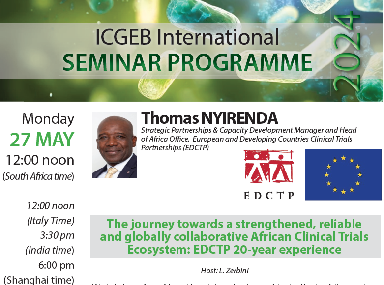 Today's seminar - with Thomas Nyirenda @EDCTP is brought to you by @ICGEBCapeTown to celebrate #AfricaDay ℹ️ icgeb.org/thomas-nyirend…