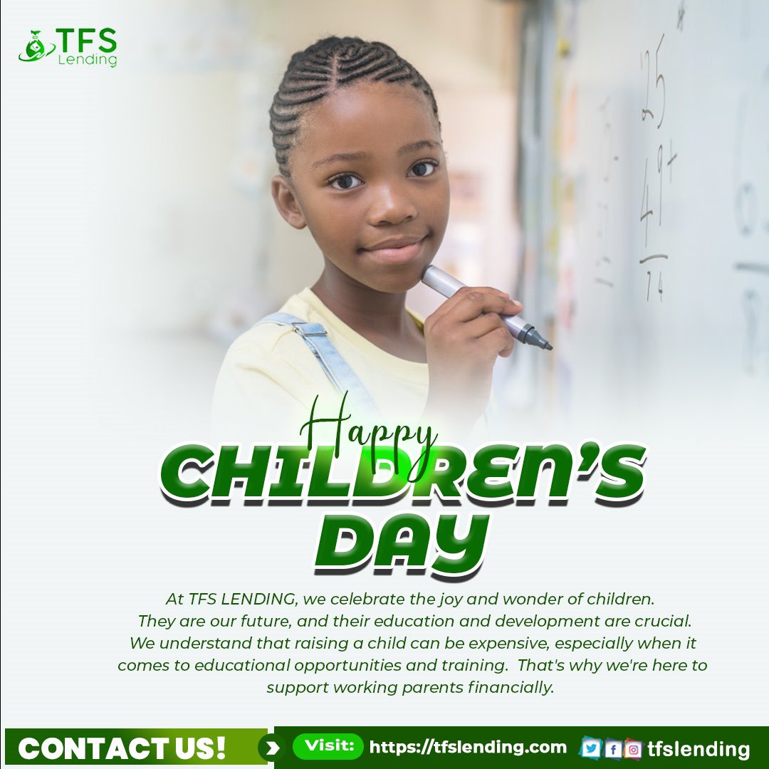 At TFS LENDING, we celebrate the joy and wonder of children. Their education and development are crucial, and we’re here to support working parents financially. Happy Children’s Day! #tfslending #childrensday #happychildrensday #may27th