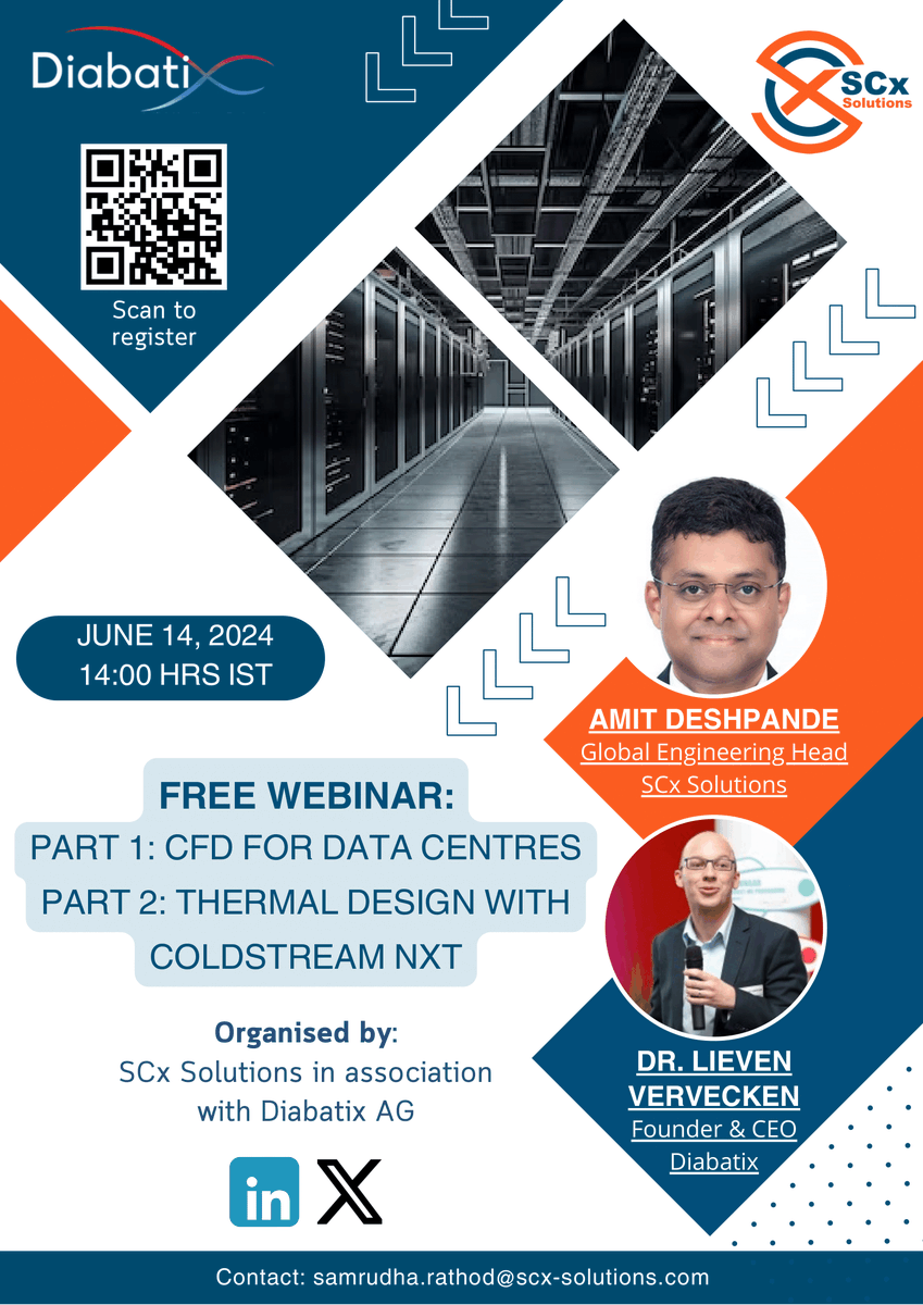 diabatix's tweet photo. Don't miss out on the chance to learn about cutting-edge cooling technologies for #datacenters! Join our CEO, Lieven, in a webinar hosted by SCx Solutions Pte. Ltd. on June 14th, 2024. Reserve your spot now: https://t.co/04mL3pOJmM #cfd #thermaldesign #generativedesign https://t.co/Ri0OUAbA1n