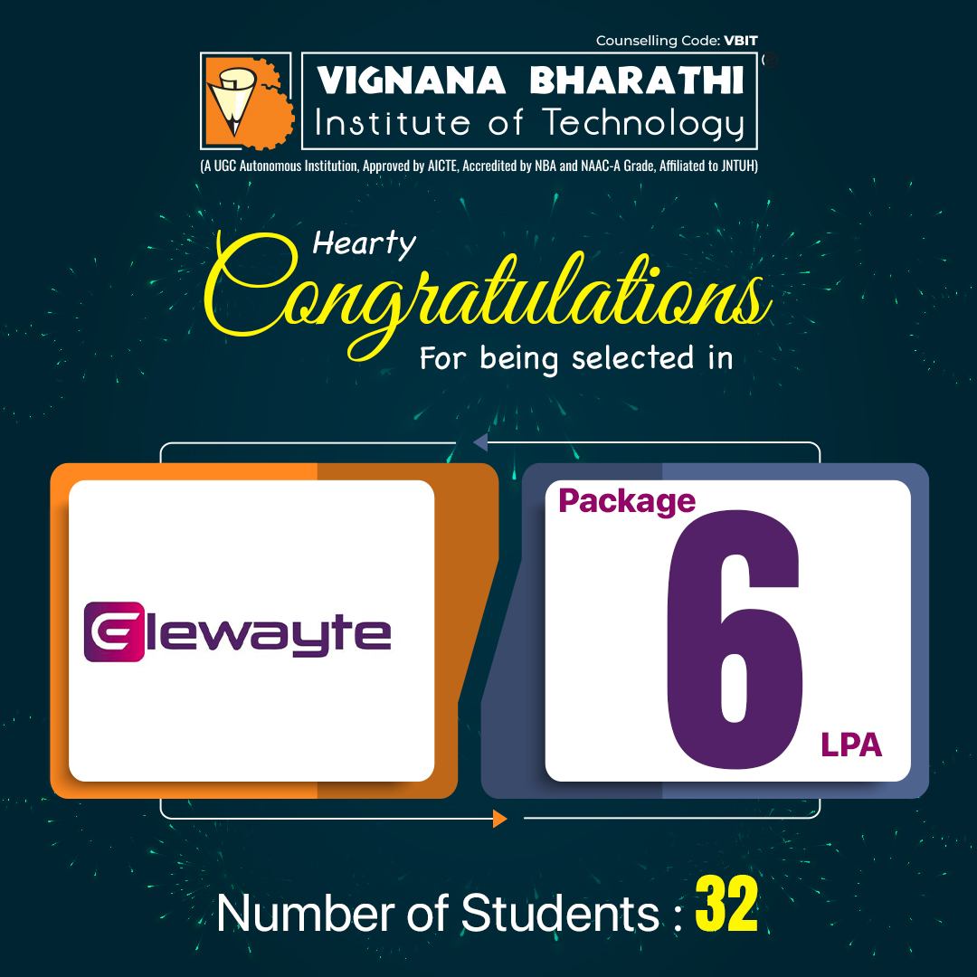 Hearty #Congratulations🤝🎉to 32 of our outstanding students for being selected by #Elewayte with a package of #6LPA! Your #Hardwork & #Dedication have paid off. We are incredibly proud of your #Achievement!

#VBIT #Placements #CareerSuccess #VBITPlacements #VBITProud #2024Batch