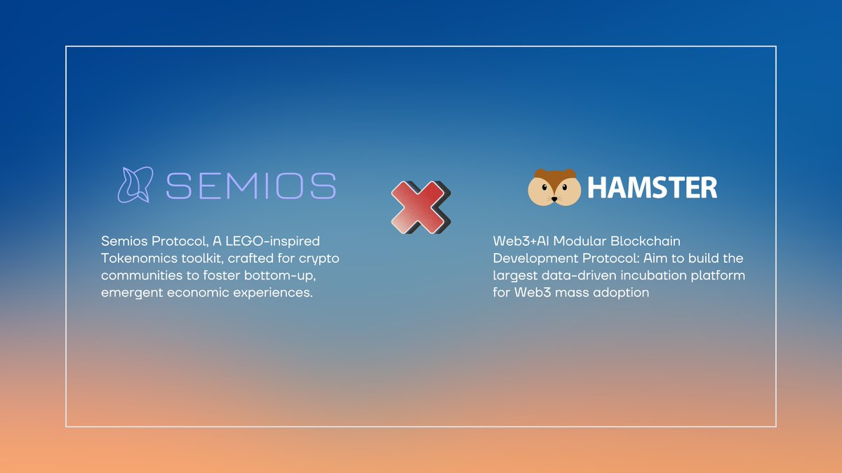 Hamsternetio's tweet image. 🎉Partnership Announcementy👏
@SemiosProtocol 🤝 @Hamsternetio
🎊Lovely and valuable shaking hands: official collaboration announcement! 

Semios Protocol, A LEGO-inspired Tokenomics toolkit, crafted for crypto communities to foster bottom-up, emergent economic experiences.