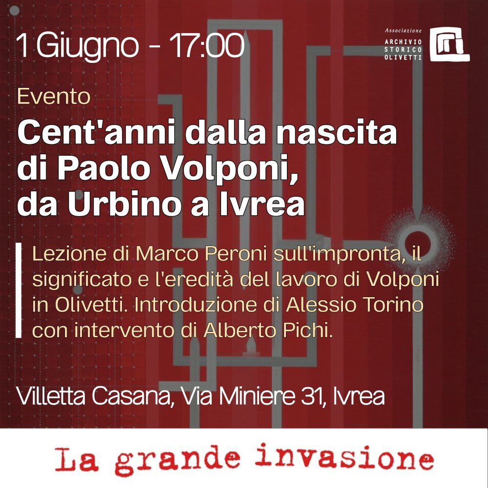 Manca pochissimo a @grandeinvasione e noi siamo felici di ospitare un incontro dedicato a #PaoloVolponi nel centenario dalla sua nascita, accompagnati dallo storico Marco Peroni.
Vi aspettiamo sabato 1 giugno alle 17.00 a Villetta Casana 👉 bit.ly/GrandeInvasion…