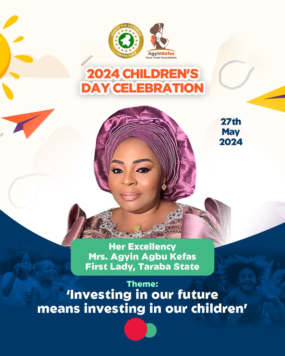 'On this Children's Day, let's celebrate the bright future of Taraba children. May they grow in love, wisdom, and joy, and continue to be the shining stars that lead our community to greater heights.'

- Her Excellency Mrs Agyin Agbu Kefas
#MovingForward