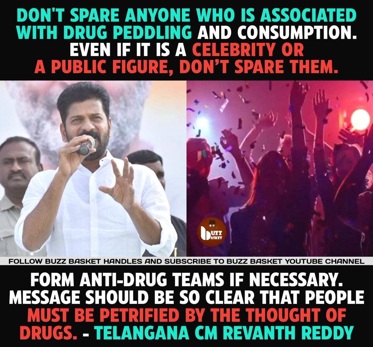 Don't spare anyone who is associated with drug peddling and consumption. - #Telangana CM #RevanthReddy