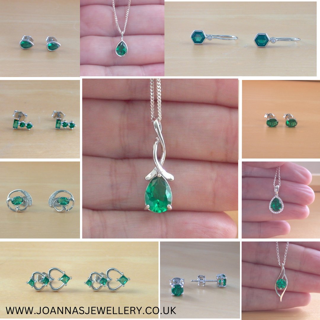 Sterling silver emerald (lab created) gemstone earrings and necklaces. #joannasjewellery.co.uk #emerald #emeraldearrings #emeraldnecklace #emeraldnecklaces #emeraldgift #emeraldjewellery #emeraldjewelry #emeralds #maybirthstone