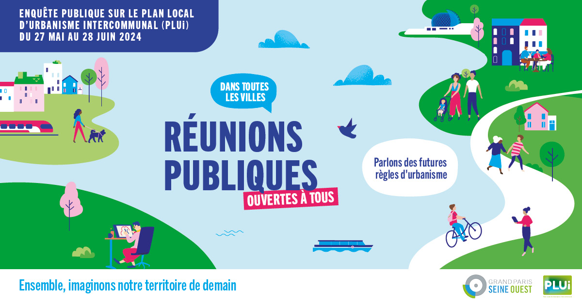 L'enquête publique sur le Plan local d'urbanisme intercommunal (PLUi) commence aujourd'hui 🗳️📣  

Une réunion publique est prévue dans chaque ville afin de vous aider à prendre connaissance du PLUi et répondre à vos interrogations. 💬

+ d'infos 👉 seineouest.fr/plui-enquete-p…