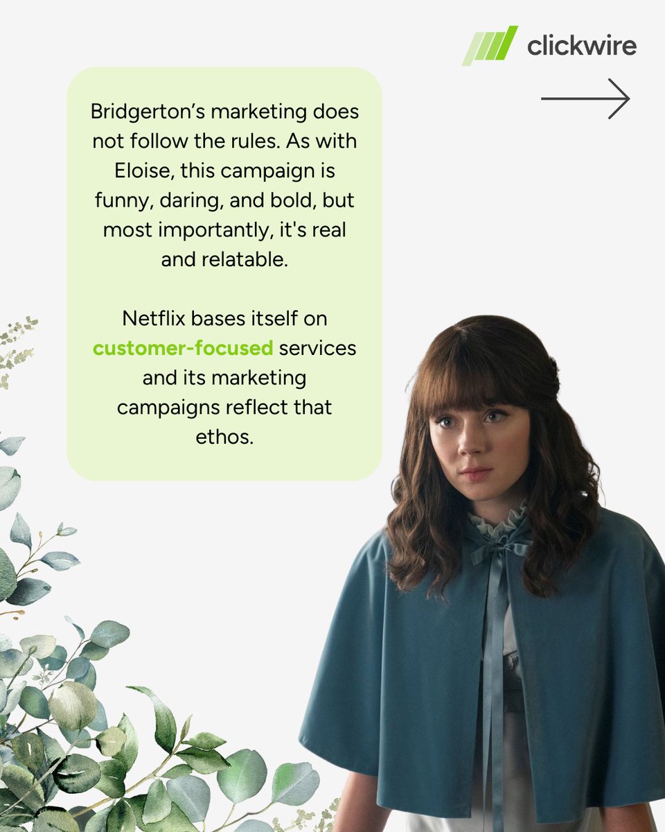 Clickwire_io's tweet photo. Discover how Netflix's "Bridgerton" is revolutionising content strategy! 🎉

👉 https://t.co/IdVwtp07CX

#clickwire #ContentStrategy #DigitalMarketing #Netflix #Bridgerton #CustomerEngagement #bridgertones3 https://t.co/MsyUS92wpO
