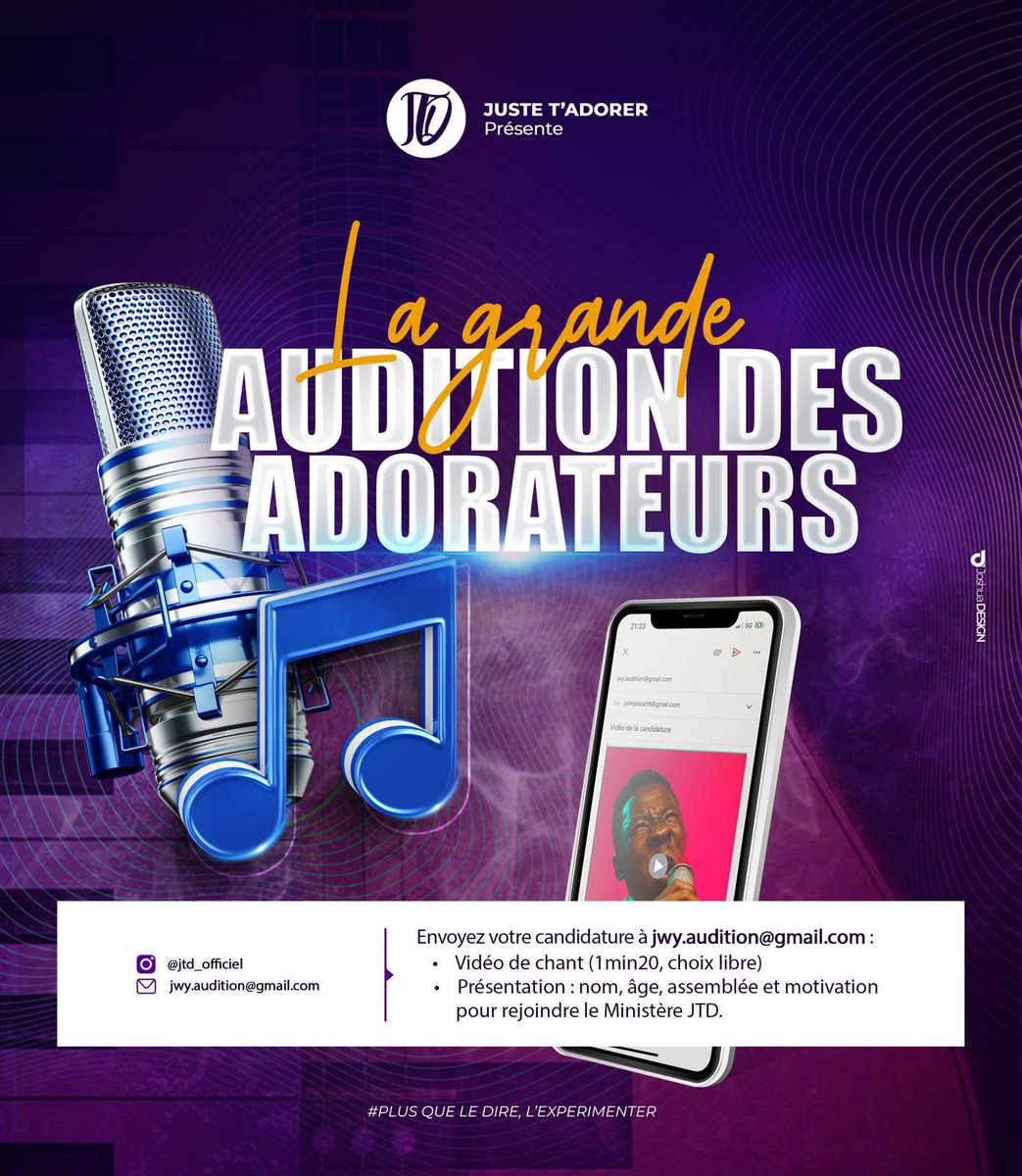 C’est la dernière semaine pour les auditions des adorateurs ! 

Vous désirez servir Dieu avec vos talents et vos dons ? Alors, nous avons une excellente nouvelle pour vous !

“Nous recrutons des chantres