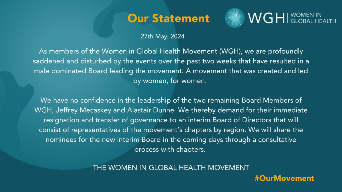 Joining the call! We say 'Women Led must stay 'women' Led. #Ourmovement @WGHSouthAfrica @womeningh_ar @WGHMalawi