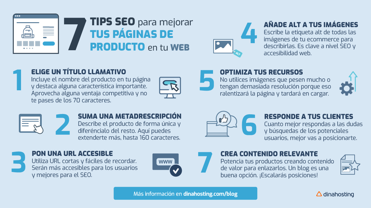 Si necesitas escalar posiciones en Google con tu #tiendaonline y quieres que los usuarios lleguen mejor a tus productos, toma nota de estos 7 tips #SEO 🎯 para mejorar el #posicionamiento de tu #ecommerce 🛒 Más info: dinahosting.com/blog/seo-pagin…