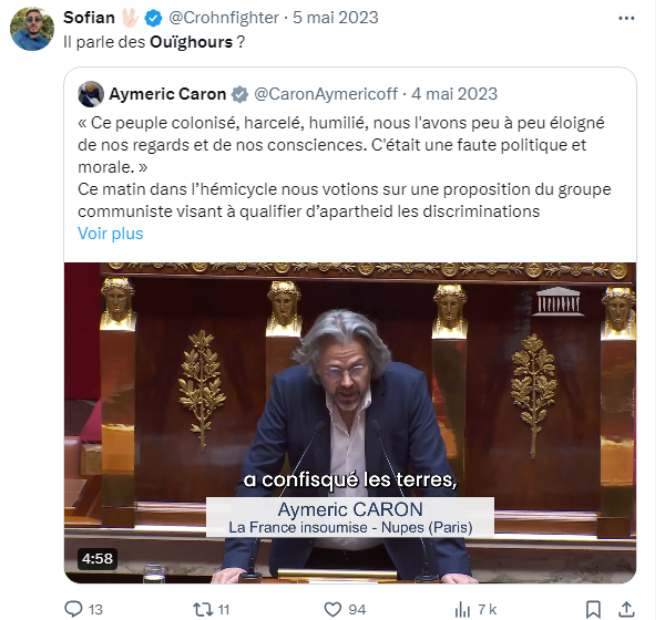 @Crohnfighter Sofian n'a jamais fait de tweet sur les Ouighours, mais uniquement pour décrédibiliser ceux qui luttent (et qui eux ont soutenu les Ouïghours à l'époque) 

 @Crohnfighter est ce qu'on appel dans le langage commun une prostitué