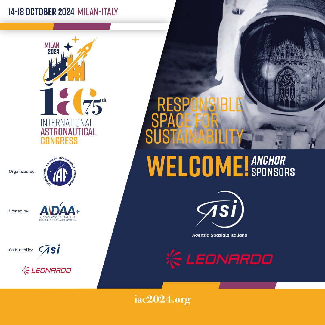 We've got some breaking news to share! We are pleased to announce that #IAC2024 co-hosts LEONARDO and ASI (Italian Space Agency) are joining us as Anchor Sponsors! Join us in celebrating their commitment to advancing innovation in the space community! #AnchorSponsor